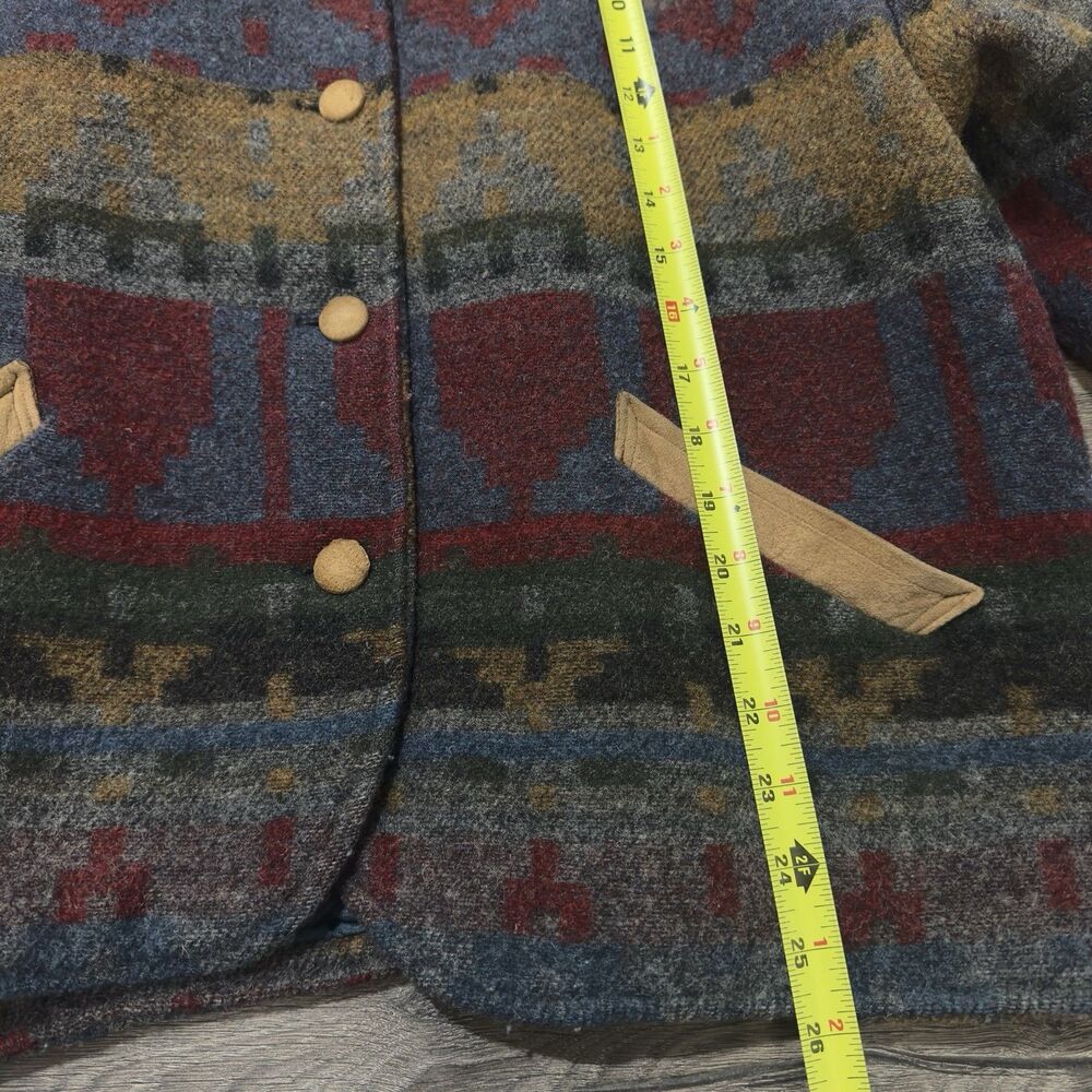 Vintage LL Bean Wool Aztec Barn Chore Jacket Southwestern L Suede Trim USA 90s - Picture 5 of 11